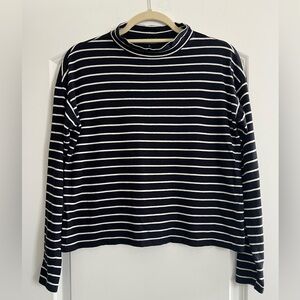 Everlane Black and White Striped Long Sleeve Top